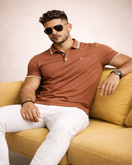 Men's Essential Solid Polo T-Shirt – Coffee Brown