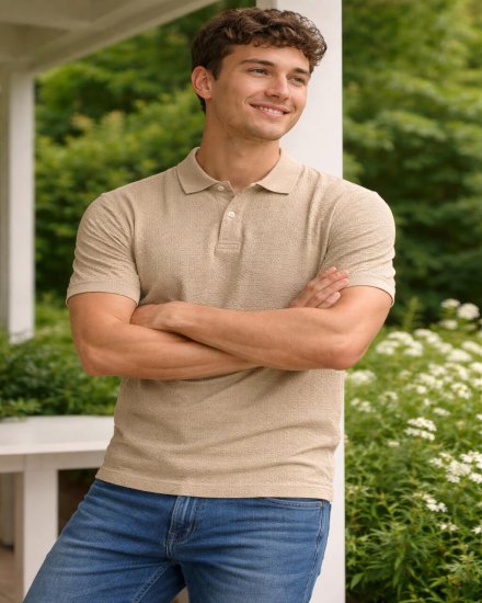 Men's Premium Textured Polo T-Shirt – Beige