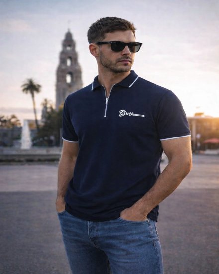 Men’s Navy Blue Half-Zip Polo T-Shirt