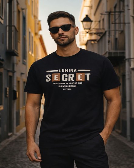 Men’s Black “Lumina Secret” Graphic Print T-Shirt