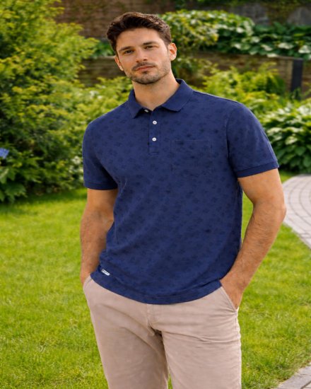 Men’s Navy Blue Floral Print Polo T-Shirt with Pocket