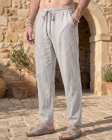 Men’s Premium Light Grey Solid Linen Casual Trousers