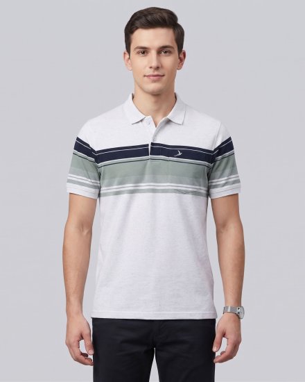 Men's Off-White & Sage Green Chest Striped Polo T-Shirt with Pocket