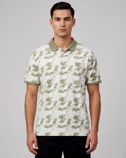 Men's Olive Green Cloud Printed Polo T-Shirt
