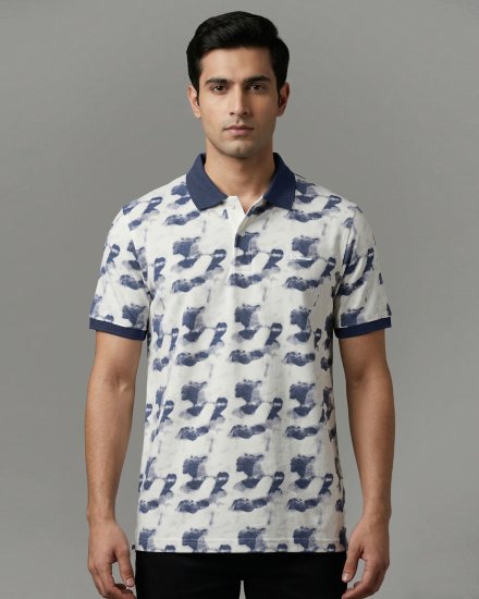 Men's Navy Blue Cloud Printed Polo T-Shirt