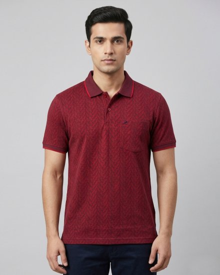 Men's Premium Textured Polo T-Shirt – Maroon Red