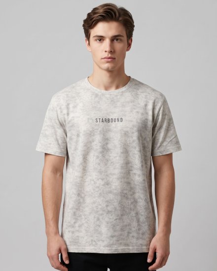 Men's White Base and  Marble Wash Effect with Typography  T-Shirt