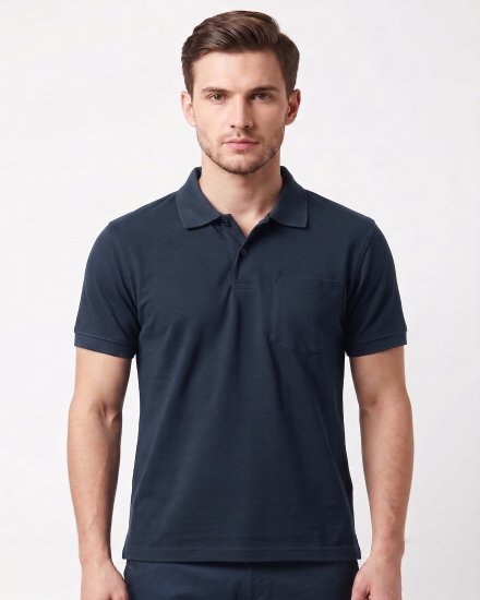 Men's Classic Navy Polo T-Shirt with Chest Pocket