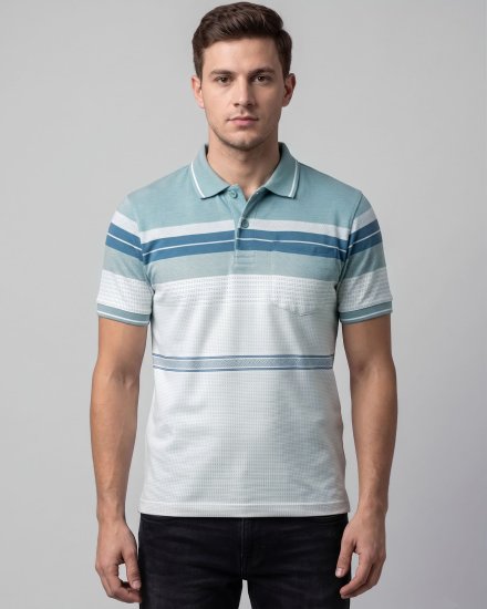Men's Pista Color Striped Half-Sleeve Polo Collar T-Shirt with Chest Pocket
