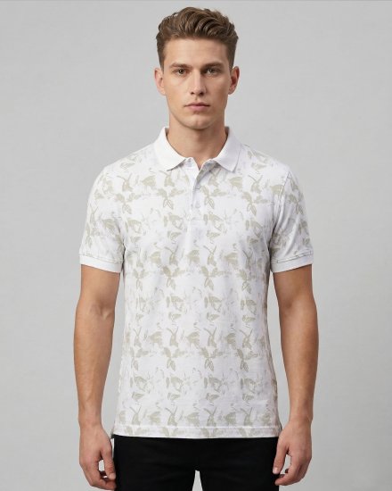 Men's All-Over Printed Pique Textured Casual Polo T-Shirt