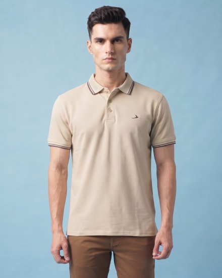 Men's fawn Contrast-Tipped Cotton Polo T-Shirt