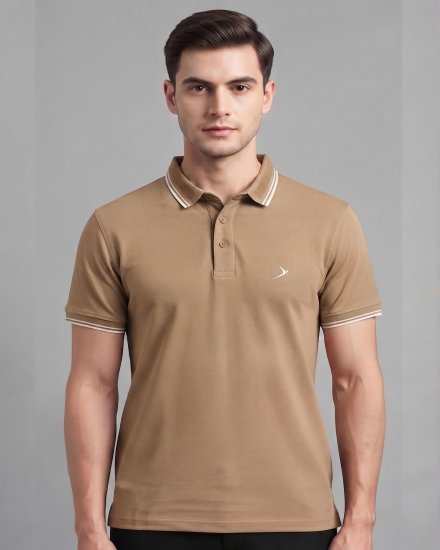 Men's Solid Brown Cotton Piqué Polo T-Shirt with fancy Collar & Embroidered Logo