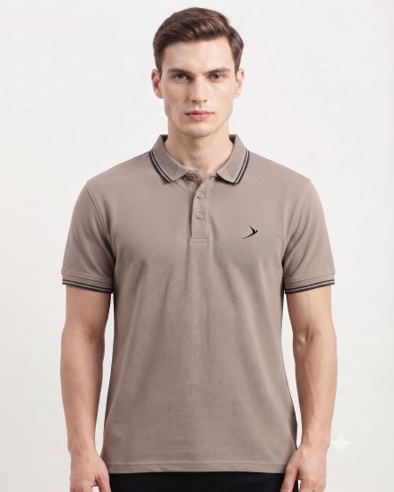Men’s  Mouse color Cotton Piqué Contrast Tipped Polo T-Shirt