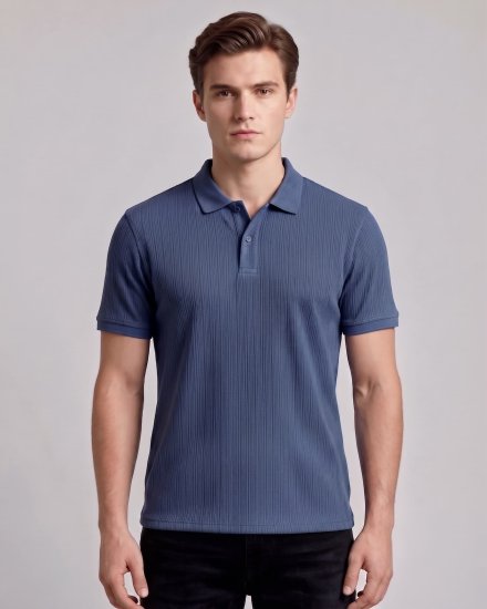 Men’s  Slate Blue Textured Knit Polo T-Shirt