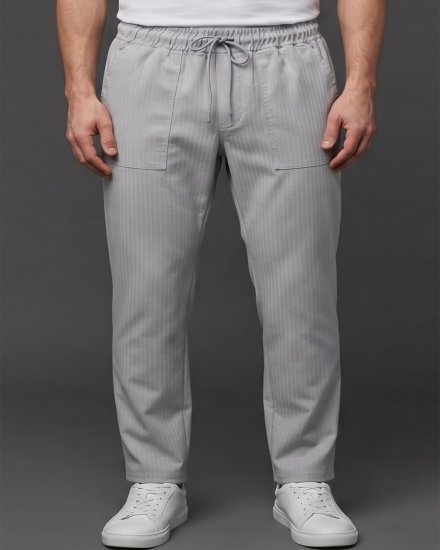 Men's Light grey Casual Drawstring Trousers with Front Utility Pockets