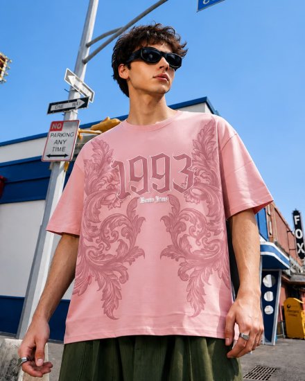 1993 Graphic Print Oversized Streetwear T-Shirt in Pink