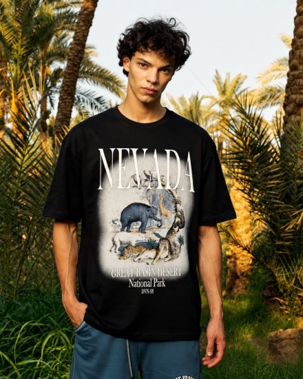 Black "NEVADA" Great Basin Desert Graphic Oversized T-Shirt