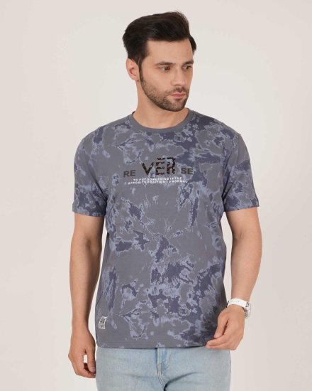 Men's Blue Tie-Dye Printed T-Shirt – "REVERSE" Graphic