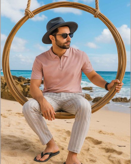 Men’s Dusty Pink Slim Fit Polo T-Shirt