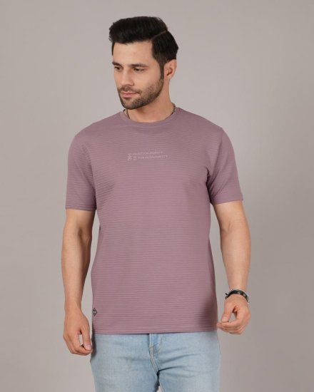 Mauve Ribbed Minimal Print T-Shirt