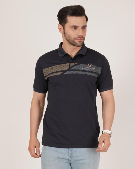 DAVNO Men’s Navy Graphic Panel Polo T-Shirt
