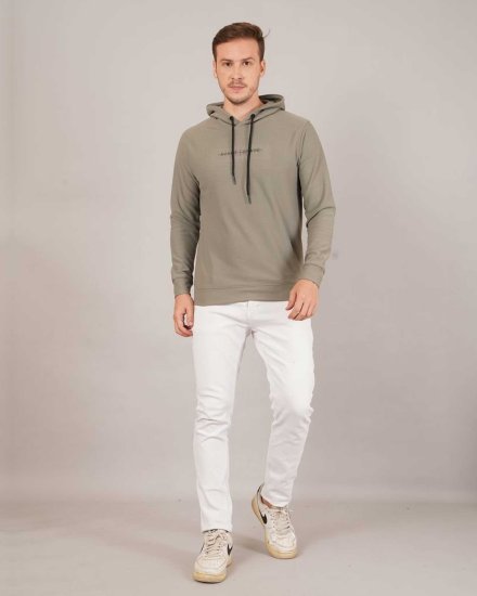 Men’s Olive Green Minimal Print Cotton Hoodie
