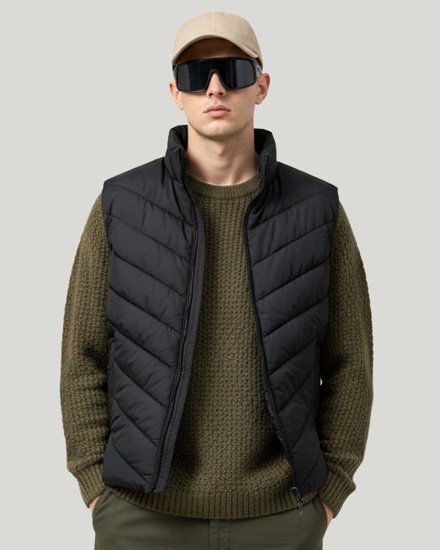Men's Signature Chevron Quilted Puffer Vest - Black