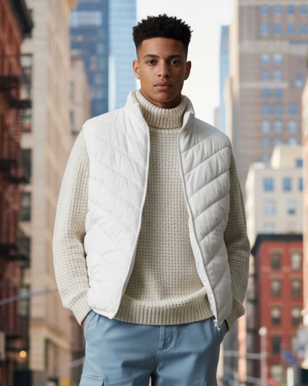 Men's Signature Chevron Quilted Puffer Vest - WHITE