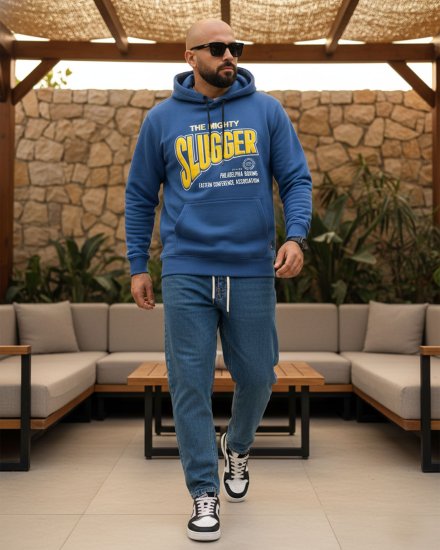 Men’s Blue Printed Hoodie