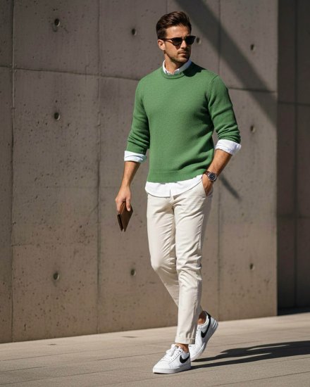 Men’s Solid Green Knitted Sweater