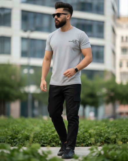Men’s Premium Light Grey Printed Round Neck T-shirt