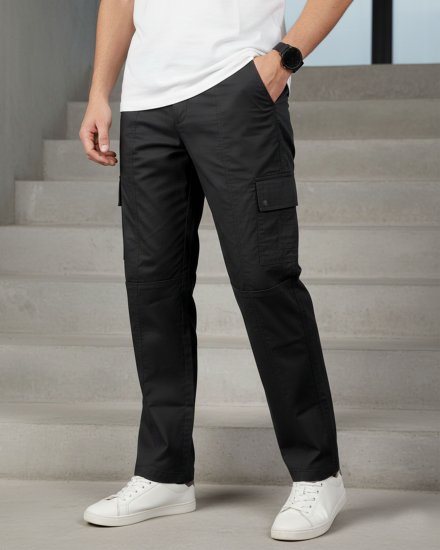 Men’s Premium Black Regular Fit Mid Rise Cotton Cargo