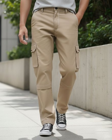 Men’s Premium Beige Regular Fit Mid Rise Cotton Cargo