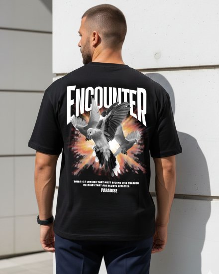 Men’s Premium Black Encounter Graphic Print Oversized T-Shirt