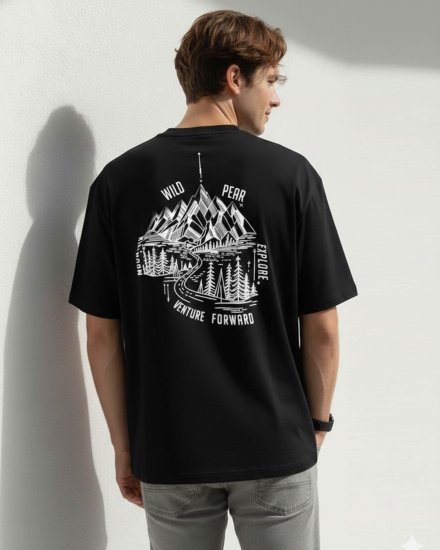 Men’s Premium Black Venture Forward Graphic Print Oversized T-Shirt