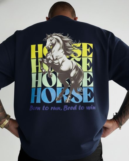 Men’s Premium Navy Blue Hours Print Oversized T-Shirt