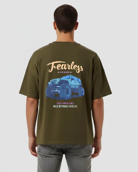 Men’s Premium Olive Green Fearless Print Oversized T-Shirt