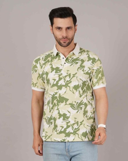 Men’s Green Camouflage Polo T-Shirt – Casual Printed Polo
