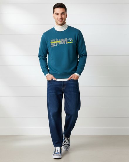 Teal Blue Printed Sweatshirt