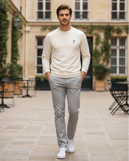 Men Off-White Solid Cotton Blend T-shirt