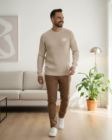 Men’s Premium Beige Ribbed Sweater