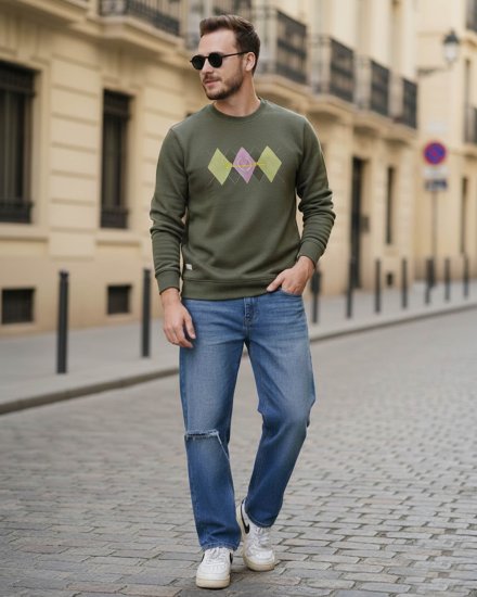 Men’s Olive Green Diamond Print Sweater