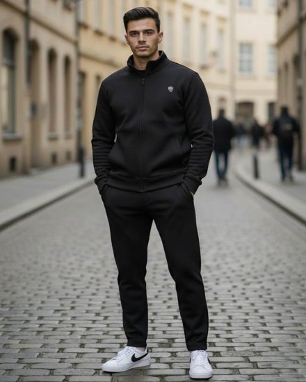 Men’s Premium Black High Neck Full-Zipper Tracksuit