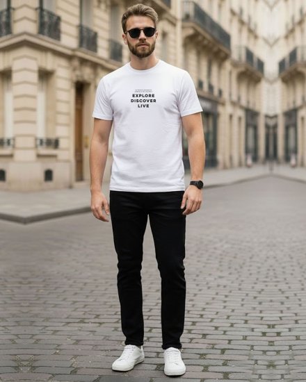 Men’s Premium White Printed Round Neck T-shirt