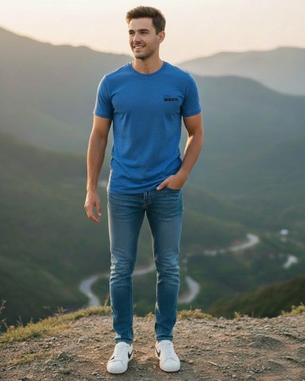 Men’s Premium Blue “DO MORE.” Printed Round Neck T-Shirt