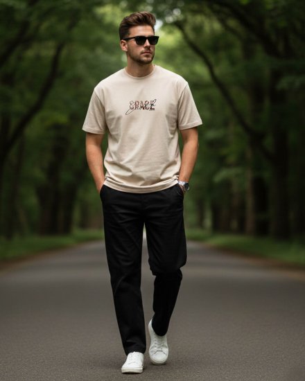 Men’s Premium Beige Printed Round Neck T-shirt