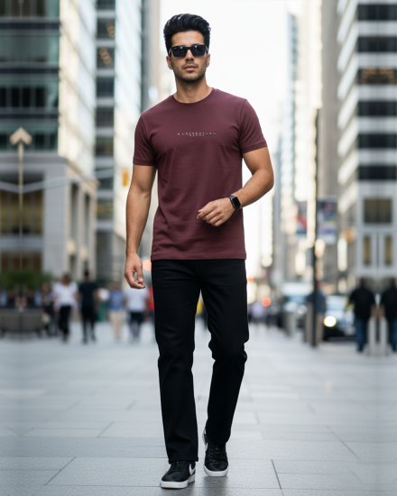 Men’s Premium Wine Printed Round Neck T-shirt