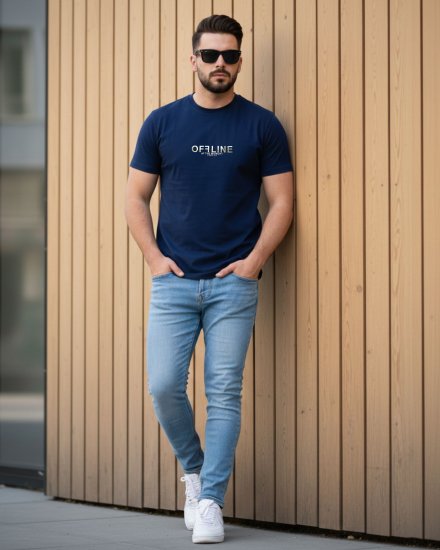 Men’s Premium Navy Blue “OFFLINE” Printed Round Neck T-Shirt