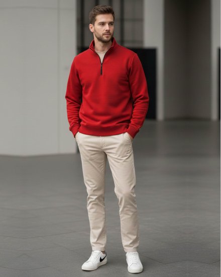 Men’s Premium Solid Red Half-Zip Sweatshirt