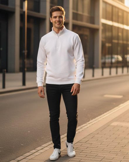Men’s Premium Solid White Half Zipper Sweatshirt